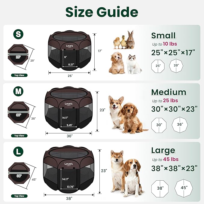 Love's cabin Pet Puppy Dog Playpen, Medium Dog Tent Crates Cage Indoor/Outdoor, Portable Playpen for Cat, Foldable Pop Up Dog Kennel Playpen with Carring Case, Removable Zipper Top, Brown
