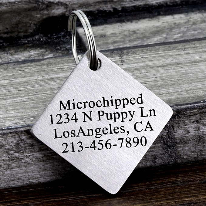 Ultra Joys Stainless Steel Pet ID Tags - Personalized Front and Back Engraving, Customized Dog and Cat Tags, Optional Engraved on Both Sides, Diamond Flower Silver Small