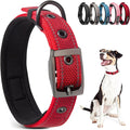 PetiFine Dog Collars for Medium Dogs, Neoprene Padded and Adjustable, Reflective Wide Heavy Duty Pet Collars with Durable Metal Belt Buckle for Walking, Red, M