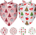 Cute Christmas Dog Bandanas Small 2PCS, 4 Pattern Holiday Scarf for Boy and Girl, Triangle Reversible Bibs Breed for Puppy Pets