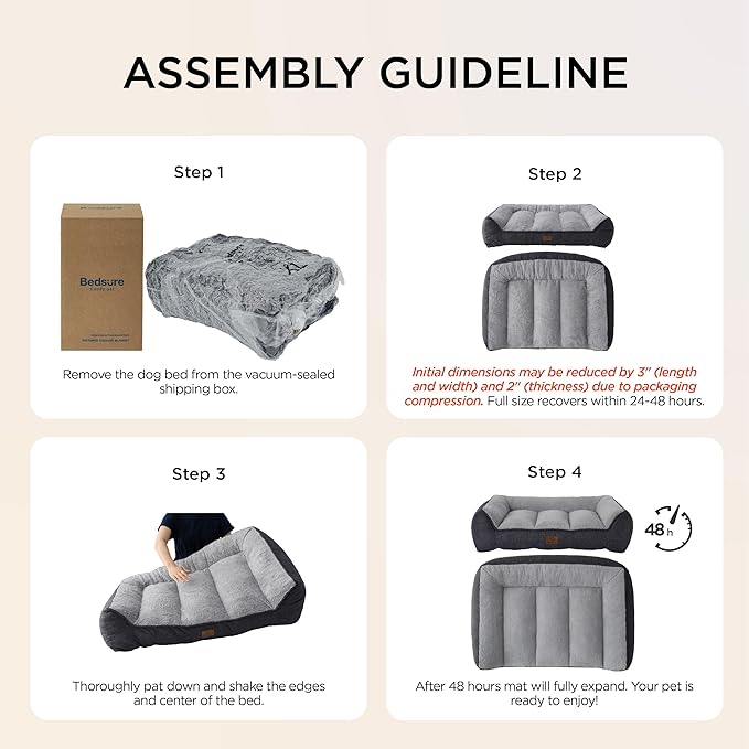 Bedsure SupportMax™ XL Orthopedic Dog Beds Large Sized Dog - Extra Thick Supportive Dogs Couch with Waterproof Washable Cover, Extra Large Comfort Pet Sofa with Soft Sherpa & Nonskid Bottom, Grey, 42"
