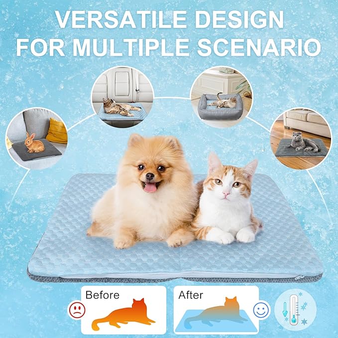 BEAUTYZOO Cooling Mat for Cats & Dogs -20" X 12" Ice Silk Cat Cooling Mat, Dual Sided Cool Pad for Crate Kennel, Indoor Kitten Cool Sleeping Bed for Summer, Arc-Chill Cool Fiber Q-MAX >0.45 Washable