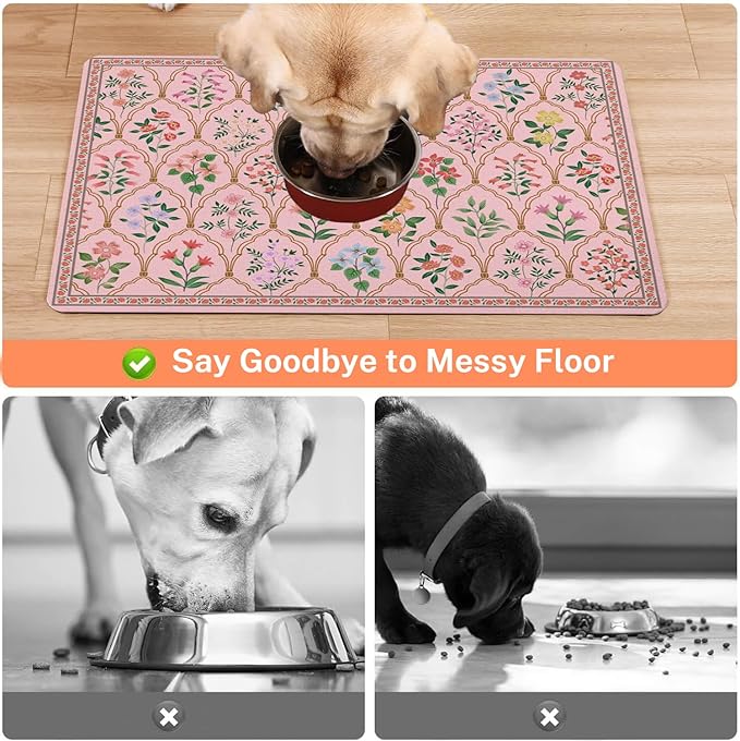 Absorbent Pet Dog Bowl Mat for Food and Water, Pet Cat Food Feeding Mat with Non Slip Rubber Backing, Dog Food Mats for Floors Waterproof, 17"x30"