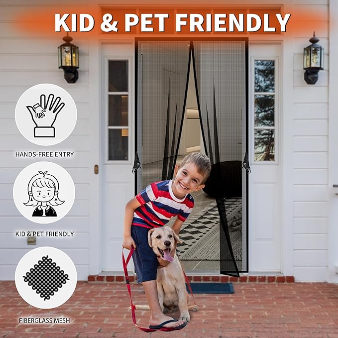 Fiberglass Magnetic Screen Door Fit Door Size 34 x 82 in- Heavy Duty Fiberglass Screen Door Mesh for Interior Door, Patio and Sliding Doors - Door Screen Magnetic Closure Let Fresh Air in