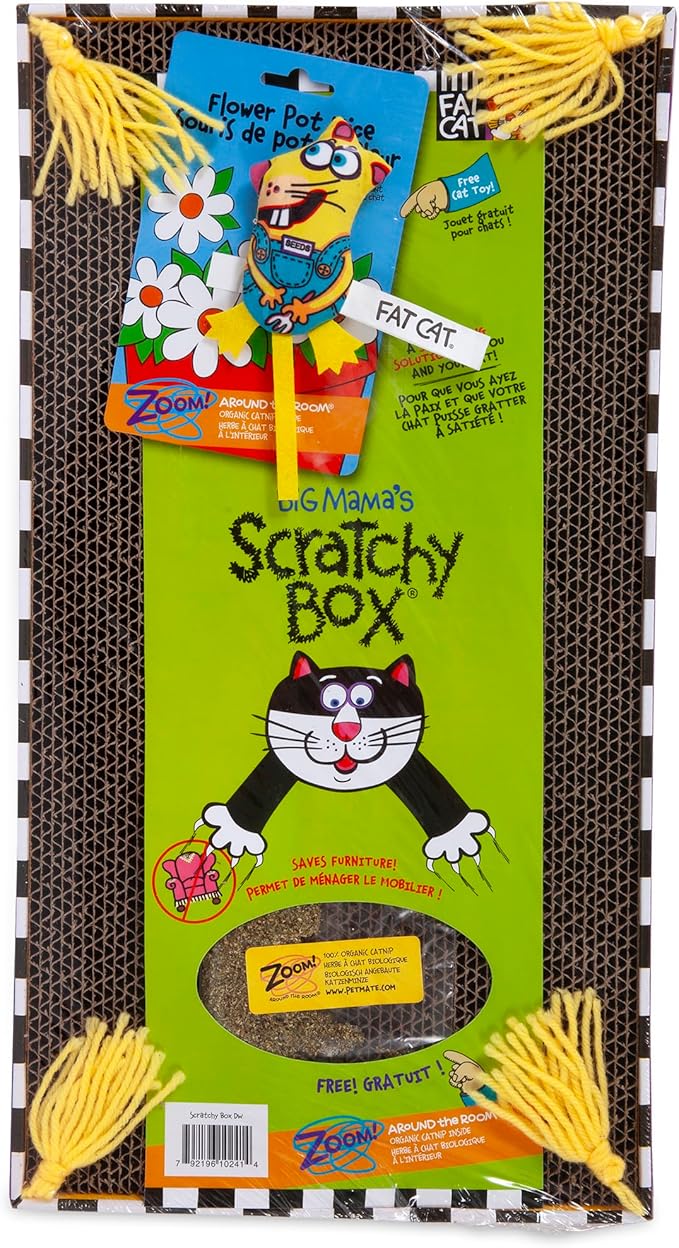 FAT CAT Big Mama's Scratch Cat Toy Box Includes 100% Organic Catnip Grown In The USA