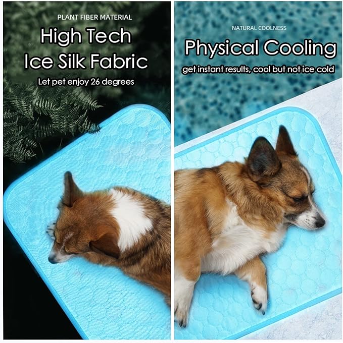 SOMOYA Dog Self Cooling Mat Pet Washable Cooling Pads Blanket Sleeping Kennel Mat,Ice Silk Sleep Mat Pad Non-Toxic Breathable Sleep Bed Beach for Large Dogs Cats (Blue, 39.4x59 in)