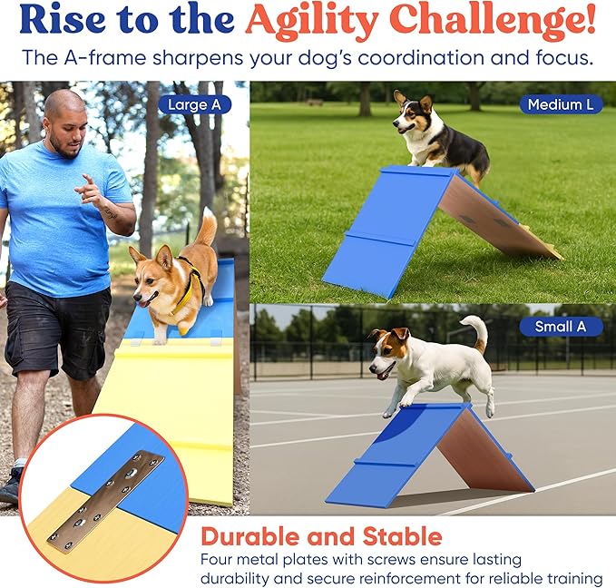 FetchFlow Dog Agility Training Equipment – Complete Backyard Agility Course Set w/Adjustable A-Frame Ladder, Weave Poles, Cones, Jump Hoop, Tunnel & Sandbags – Outdoor Dog Playground Kit