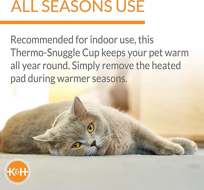 K&H Pet Products Heated Cat Bed Indoor, Thermo-Snuggle Cup Bomber Soft Heated Pet Bed for Large Indoor Cats and Small Dogs, Machine Washable, Waterproof Heated Pad, Safety Listed - 18x14in Chocolate