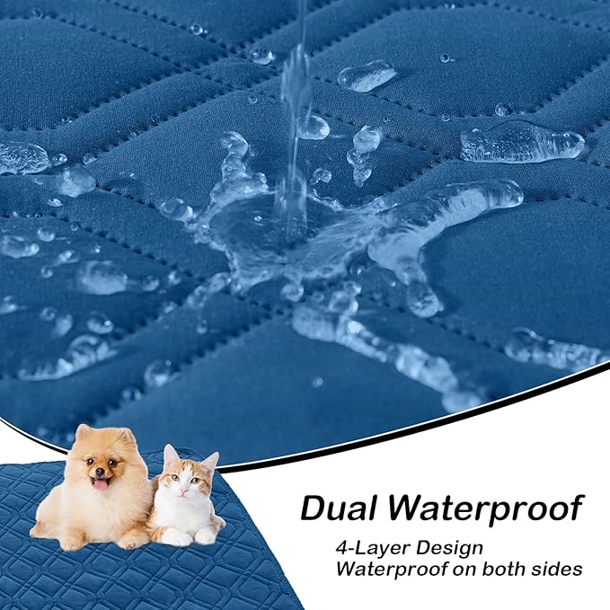 hyha Waterproof Dog Bed Blanket, Soft Pet Blankets, Waterproof Couch Cover for Dogs, Reversible Sofa Covers Washable for Furniture (40x50 Inch, Navy Blue/Blue)