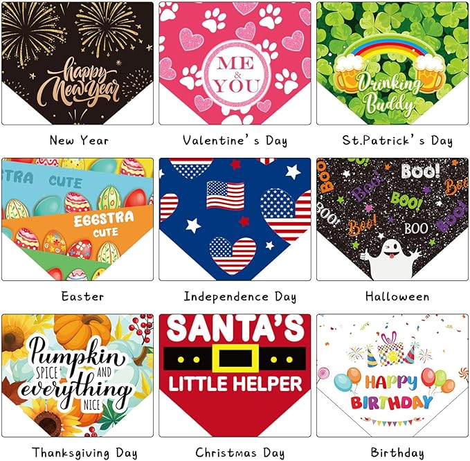 Weewooday 9 Pcs Holiday Dog Bandanas St' Patrick's Day Easter Bandanas Birthday Scarf Adjustable Large Pet Washable Scarves for Large Dog Supply(Classic Pattern)