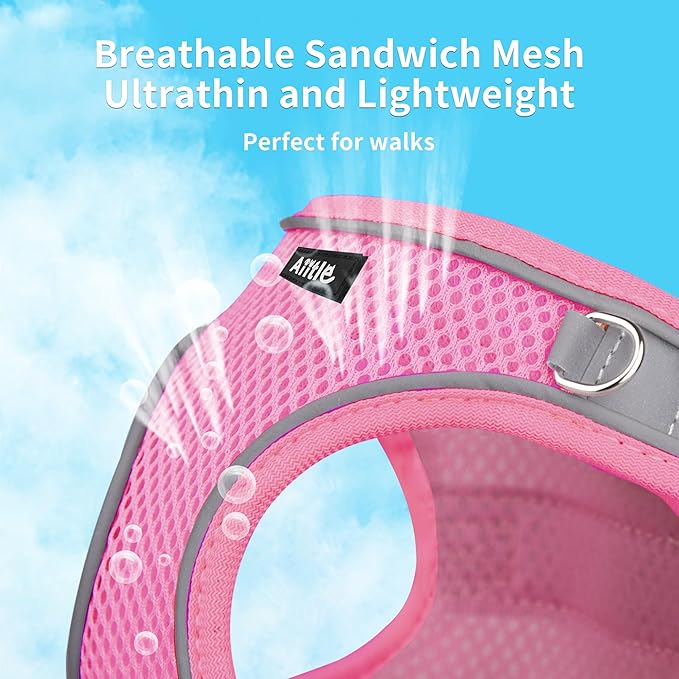 AIITLE Comfortable Dog Harness and Leash Set for Walking - Step in Vest Harness,Reflective Bands, Adjustable No Pull Puppy Essentials, for Small Dogs and House Cats Pure Pink XS