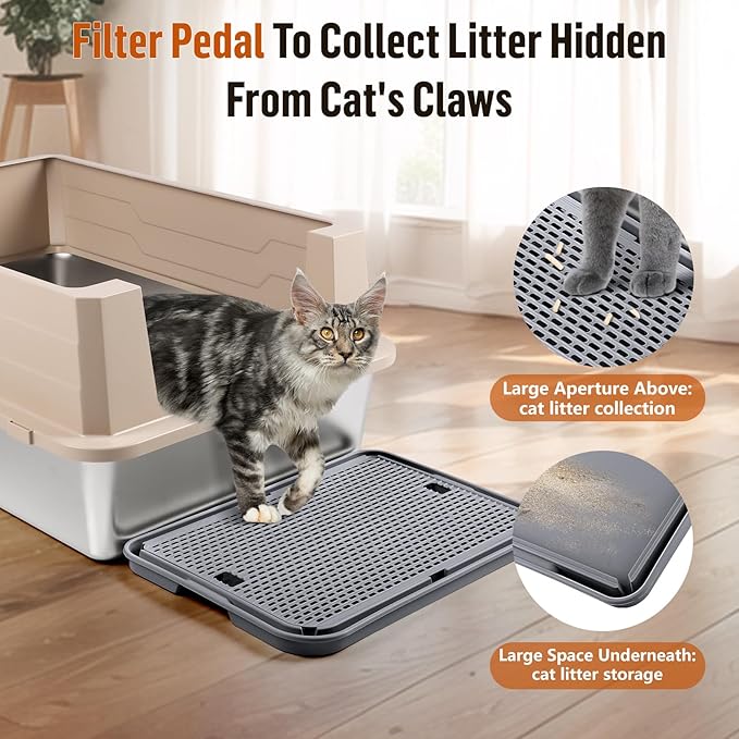 Large Cat Litter Box Step Mat, 16.5"x11.2" Cat Ramp Stairs, Cat Litter Catcher for Self-Cleaning Litter Box, Cats Pedal Step Stool Ideal for Kitten & Older Cats (Dark Grey)