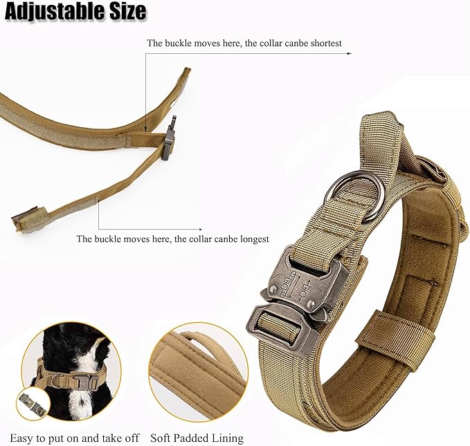 Tactical Dog Collar, Adjustable Military Training Nylon Dog Collar with Control Handle and Heavy Quick-Release Metal Buckle for Small Medium Large Dogs, Emerald Green XL