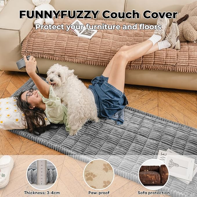 FUNNY FUZZY Pet Couch Covers for Sofa, Washable Dog Couch Cover Protector for Dogs, Flannel Couch Covers for Dogs Pet Friendly Pets Mat Bed (Brown, 35.4"x70.9")