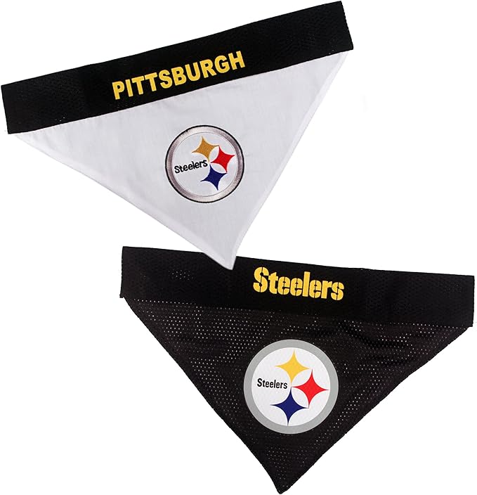 Pets First NFL Pittsburgh Steelers Reversible Bandana Size XX-Large for Dogs & Cats. 2 Sided Sports Bandana, Premium Embroidery Team Logo, Many NFL Teams Available