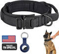 DAGANXI Tactical Dog Collar, Adjustable Military Training Nylon Dog Collar with Control Handle and Heavy Metal Buckle for Medium and Large Dogs, with Patches and Airtags Case (XXL, Black)