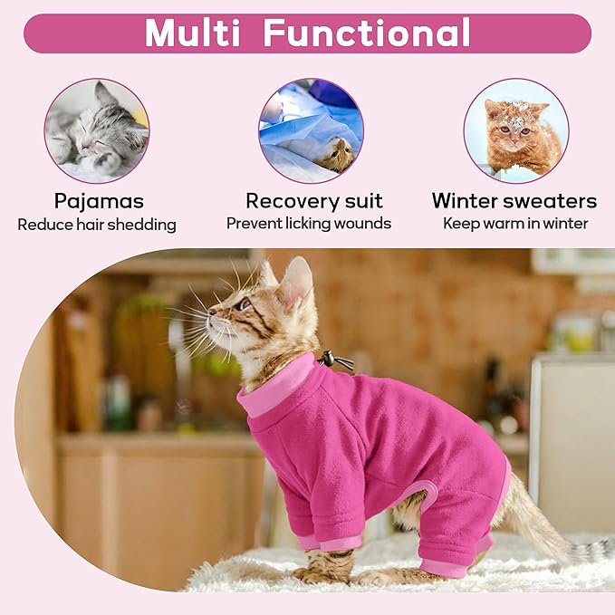 PUMYPOREITY Cat Hair Sticky Sweater, Recovery Suit - Breathable & Lightweight for Post-Surgery Protection, Cat Onsie Prevents Licking Wounds, Pink, XL