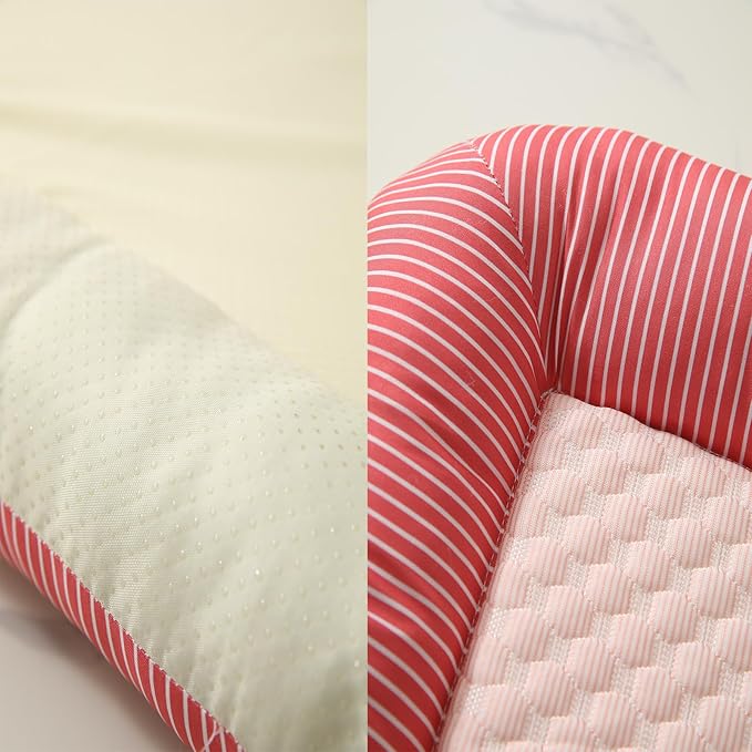 Cooling Dog Bed, Pet Mat with Quilted Design, Cooling Bed for Cats, Striped Border (Pink, Small)
