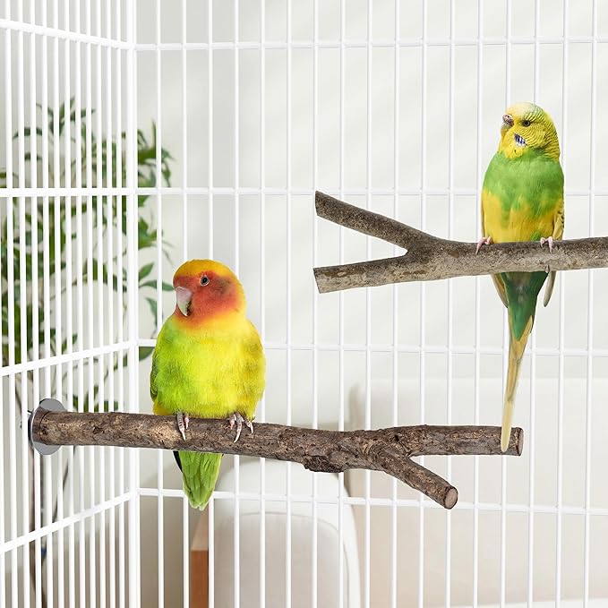Niteangel Natural Wooden Perches for Bird Cages - Ideal for Cockatiels, Parakeets, Finches & Other Caged Birds (Natural Bark, 2 Pack)
