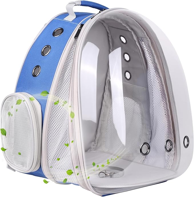 Front Expandable Cat Backpack Carrier, Fit up to 20 lbs, Space Capsule Astronaut Bubble Window Pet Backpack to Carry and Transport Large Cat and Small Puppy Blue