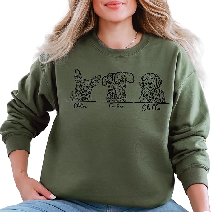 Custom Dog Mom Sweatshirt, Personalized Line Art Portrait Dog Hoodie, Customized Pet Lover Gifts, Custom Outline Pet Gift (Sweatshirt) Natural