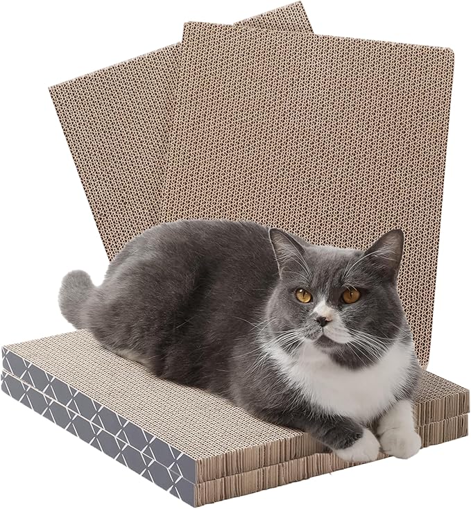 Hide & Scratch Cat Scratcher Pad – 4 Pack | Double-Sided Cardboard Refills for Our Scratching Box | Reversible Corrugated Board for Indoor Cats | Toy Mat for Kitten Claw Play & Furniture Protection