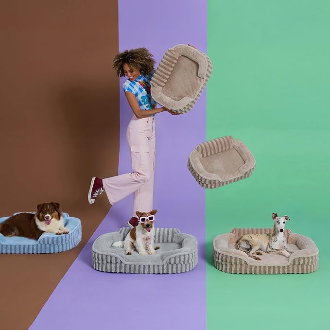 LE SURE Cute Dog Beds for Extra Large Dogs, Orthopedic Waterproof XL Pet Bed with Sides, High Back Non-Slip and Egg-Crate Foam Big Dog Couch Sofa with Washable Removable Cover, Blue