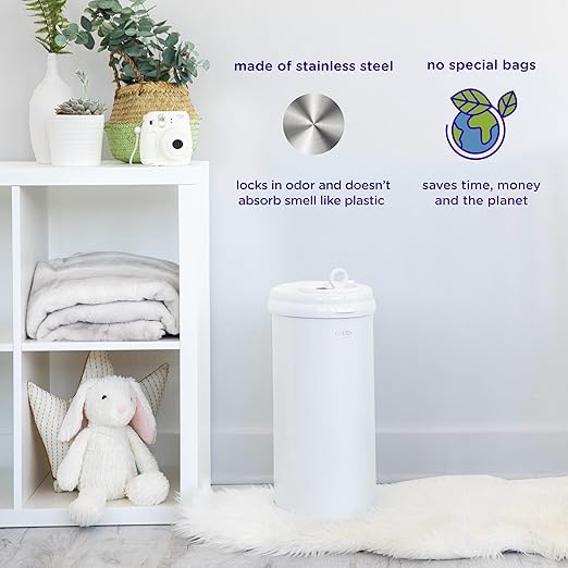 Ubbi Stainless Steel Diaper Pail, Odor Locking, No Special Bag Required, Award-Winning, Registry Must-Have, Fig Blossom