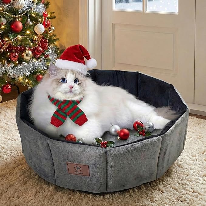 PJYuCien Premium Orthopedic Memory Foam Round Pet Bed for Large Cats, Small Dogs & Puppies - 20" Indoor Donut Cuddler with Non-Slip Bottom, Machine Washable, Supports Pets Up to 18 lbs, Gray