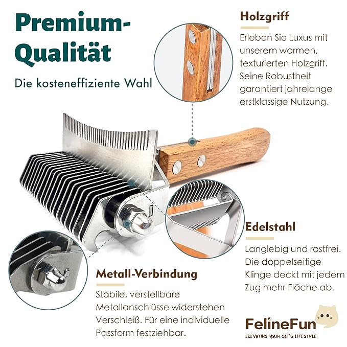 FelineFun Cat Brush for Dematting & Deshedding, 2 in 1 Undercoat Rake, Efficiently Remove Loose Hair & Matted Fur, Professional Shedding Comb for Indoor Cats & Long Haired Cats