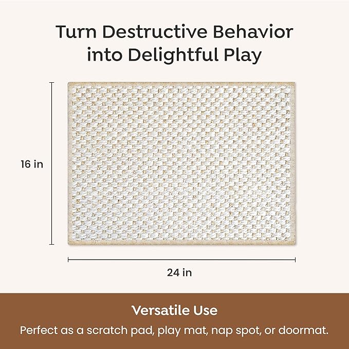 Premium Brazilian Cat Scratcher Mat – 24'' x 16'' Natural Fiber 100% Sisal with Jute Border, Ultra Durable, Scratching Pad, Doormat Rug, Protects Furniture and Carpets (Rustic)