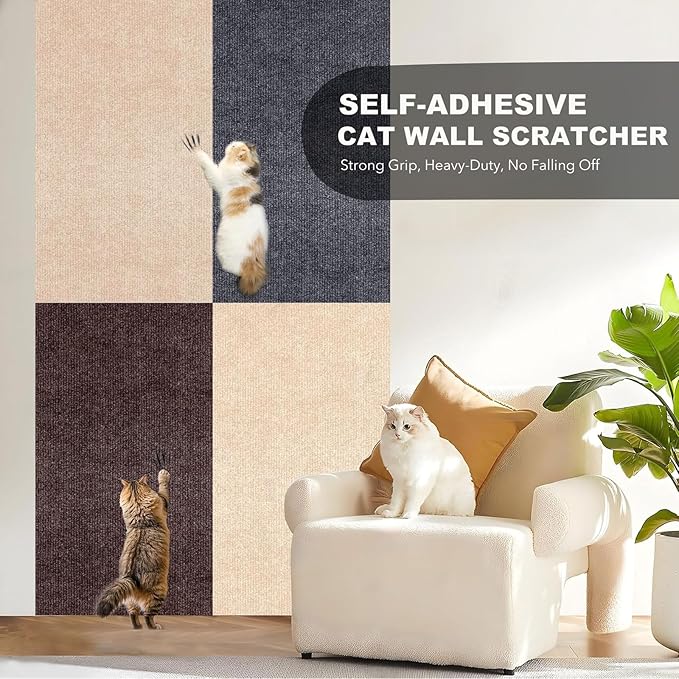 78.7"X15.8" Self-Adhesive Cat Scratching Mat, Couch Protector from Cat Claws, DIY Furniture Protector for Couch, Sofa, Wall & Door, Customizable Couch Scratcher from Cats Claws, No Residue (Beige)