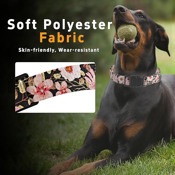 Dog Collar for Boys Girls, Floral Puppy Collar for Small Medium Large Dogs, Adjustable Floral Pattern Soft Pet Collar with Safety Buckle for Male Females(Light Pink,S)