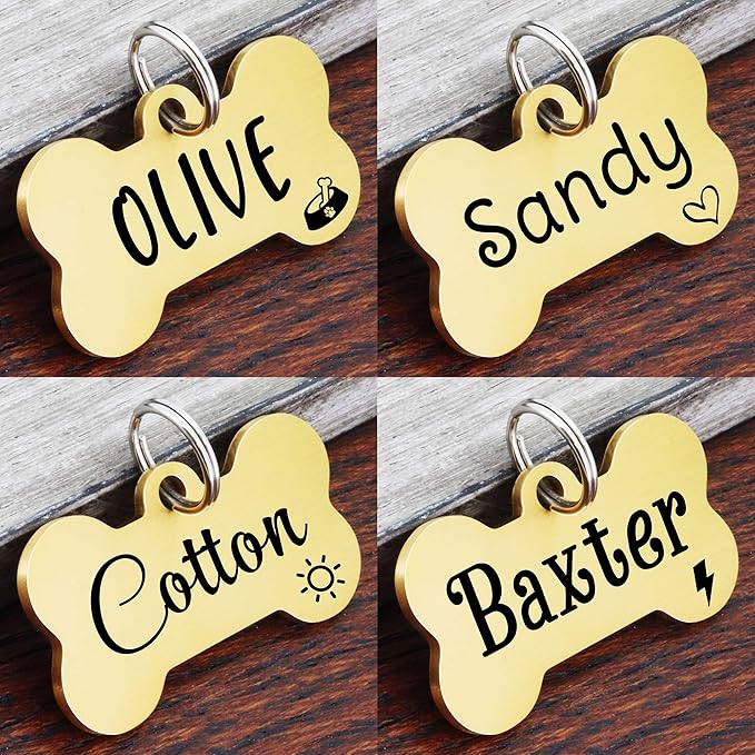 Ultra Joys Custom Personalized Dog ID Tag - Brushed Stainless Steel Bone Tag, Large