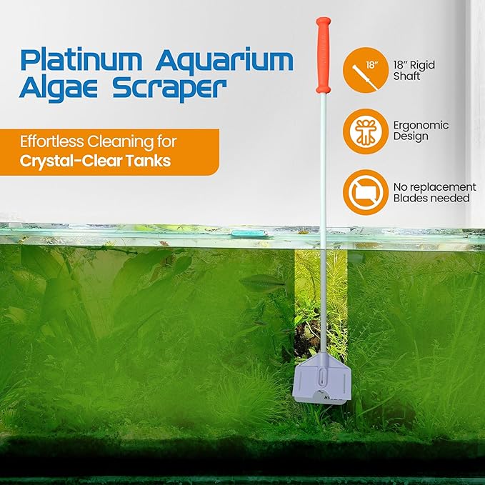 FLIPPER Platinum Hand Algae Scraper – Aquarium Glass and Acrylic Cleaner with Precision Scraper Design, Fish Tank Cleaning Tool for Freshwater & Saltwater Aquariums (18” Rigid Shaft)