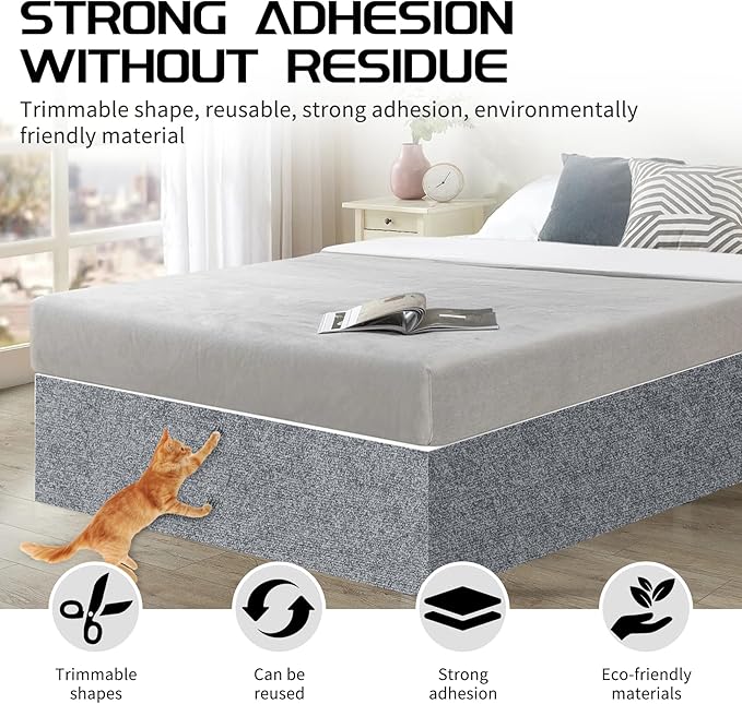 2 Pcs Total 78.8"x15.8" Cat Scratch Mat, Cat Scratch Couch Furniture Protector, Trimmable Self-Adhesive Cats Scratch Pads, DIY Cat Scratcher for Wall Protector and Covering Cat Tower (Light Grey)