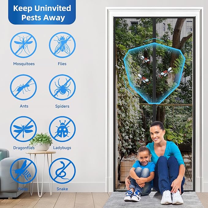 Upgraded PET Mesh Magnetic Screen Door Stronger Than Fiberglass and Polyester,Hands Free,Keep Bugs Out,Pet & Kid Friendly,Suitable for Sliding Doors,Patio and French Doors-70" X 79"