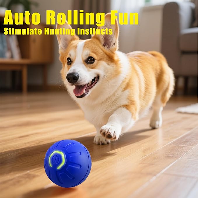 BIONEMAGILI Interactive Self-Moving Pet Toy Ball - Motion-Activated Auto Rolling, Military-Grade Chew Resistant, USB-C Rechargeable for Small Dogs & Cats (Blue, Small/Medium Sizes)