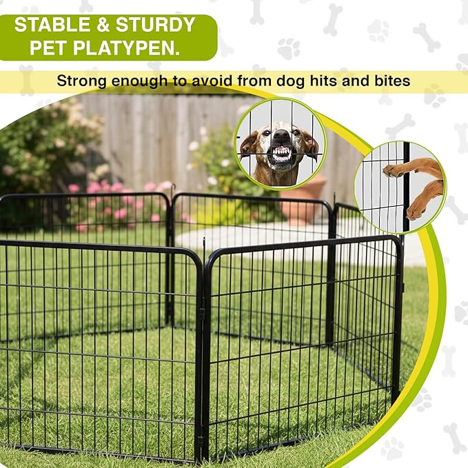 BestPet Dog Playpen 24 Inch 8 Panels Heavy Duty Metal Pet Exercise Pen Indoor Outdoor Without Door Fence Panels Anti-Skid Expandable Design