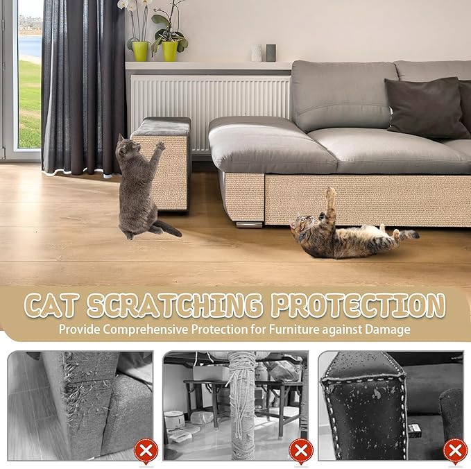 Climbing Cat Scratcher Mat Trimmable Cat Scratching Post Carpet 39.3’’x15.8’’ Self Adhesive Carpet Mat Pad Replacement for Cat Tree Shelves Post Couch Wall Furniture Steps DIY Protector (Beige)