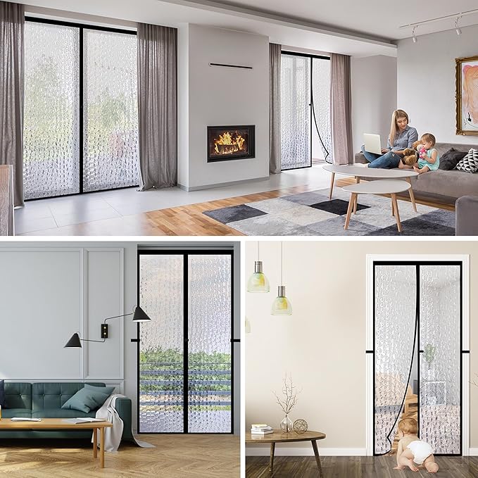 RELIANCER Magnetic Thermal Insulated Door Curtain,Waterproof EVA Door Cover,Fit Doors Size Up to 48"x78",Temperature Protection Insulated Doorway Curtain Partition,Patio Self-Closing Doors Net Screen