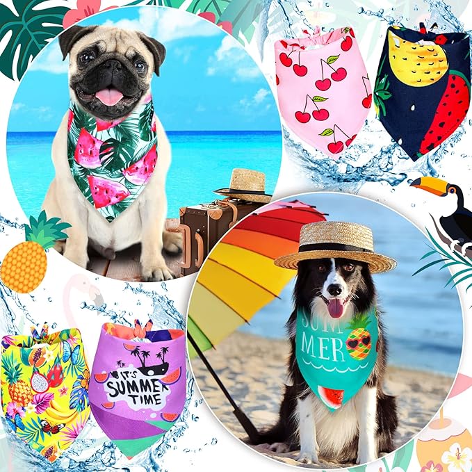 Eccliy 30 Pack Summer Fruit Dog Bandanas Bulk Soft Triangle Dog Scarfs Polyester Bandana Pet Costume Cute Scarf Bibs with Flowers Patterns for Small Medium Large