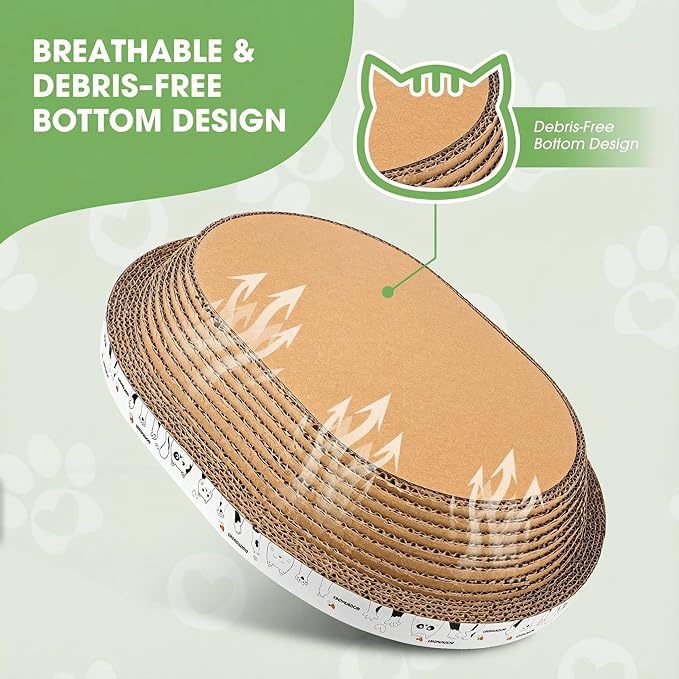 4-Piece Cardboard Cat Scratcher Bed Set with House, 2 Nest-Like Oval Cat Lounger Bowls (17"), Durable Corrugated Scratch Pads with Bonus Toys, All-in-One Cat Scratch Box for Indoor Cats Grinding Claws