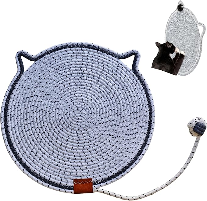 Cat Scratcher Mat, Natural Cotton Rope Cat Scratching Pad, 16.9'' Round Cat Wall & Floor Scratch Pad, Durable Double - Sided Cat Scratcher, Furniture Protector for Wall, Sofa, Couch, Carpet, Beige