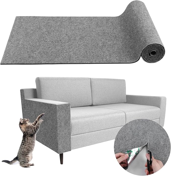 Climbing Cat Scratcher Mat Trimmable Cat Scratching Post Carpet 39.3’’x15.8’’ Self Adhesive Carpet Mat Pad Replacement for Cat Tree Shelves Post Couch Wall Furniture Steps DIY Protector (Light Gray)