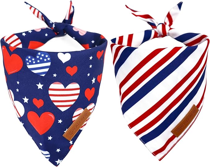 Realeaf 4th of July Dog Bandanas 2 Pack, Reversible American Flag Pet Scarf for Boy and Girl, Premium Durable Fabric, Patriotic Bandana for Large and XLarge Dogs (X-Large)