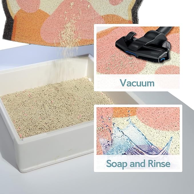 Cute Cat Litter Mat 24”x16”, Litter Box Mat, Litter Trapping Mat, Soft on Kitty Paws, Easy Clean, Anti Slip, Pet Accessories, Door Floor mats - Brown White60*40