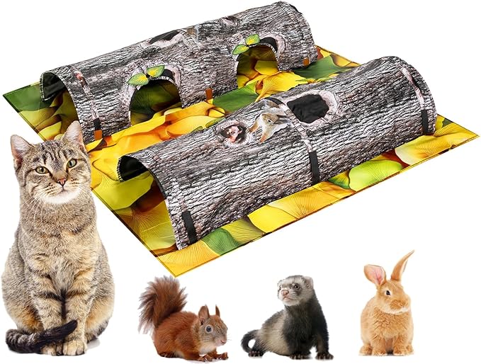 Pet Activity Tunnels - Interactive Tree Trunk Cat Play Tunnel Tube center with Peek Holes, Pets Puzzle Hunt Chase Training Center for Kitten, Ferret,Hedge,Rabbits,Small Animals