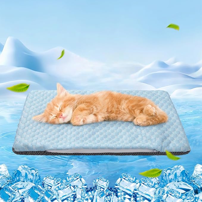BEAUTYZOO Cooling Mat for Cats & Dogs -20" X 12" Ice Silk Cat Cooling Mat, Dual Sided Cool Pad for Crate Kennel, Indoor Kitten Cool Sleeping Bed for Summer, Arc-Chill Cool Fiber Q-MAX >0.45 Washable