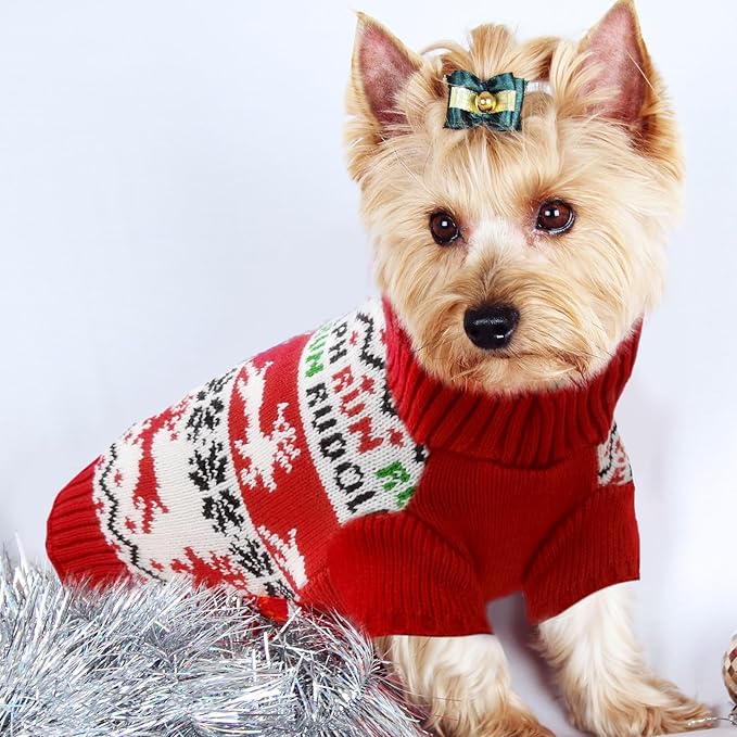 Dog Christmas Sweater Xmas Pet Clothes Cute Reindeer Christmas Dog Costume Outfits Holiday Knitwear Puppy Cat Jumpers New Year Gifts for Small Medium Large Dogs(Red Runing Deer,XXL)